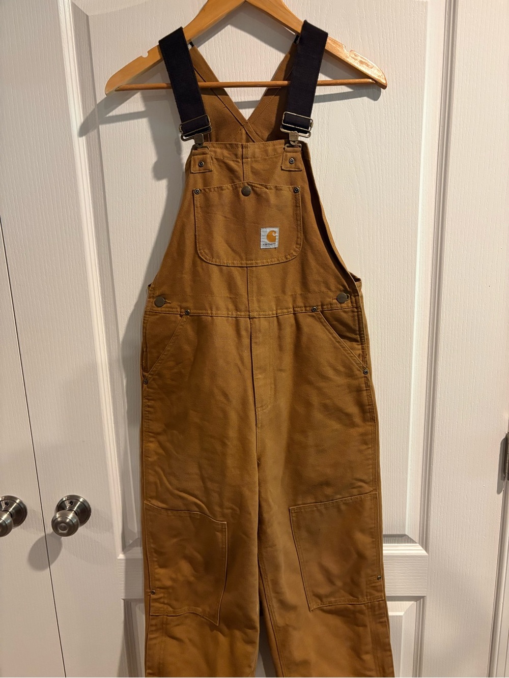 Carhartt Brown Duck Canvas Bib Overalls with Black Straps